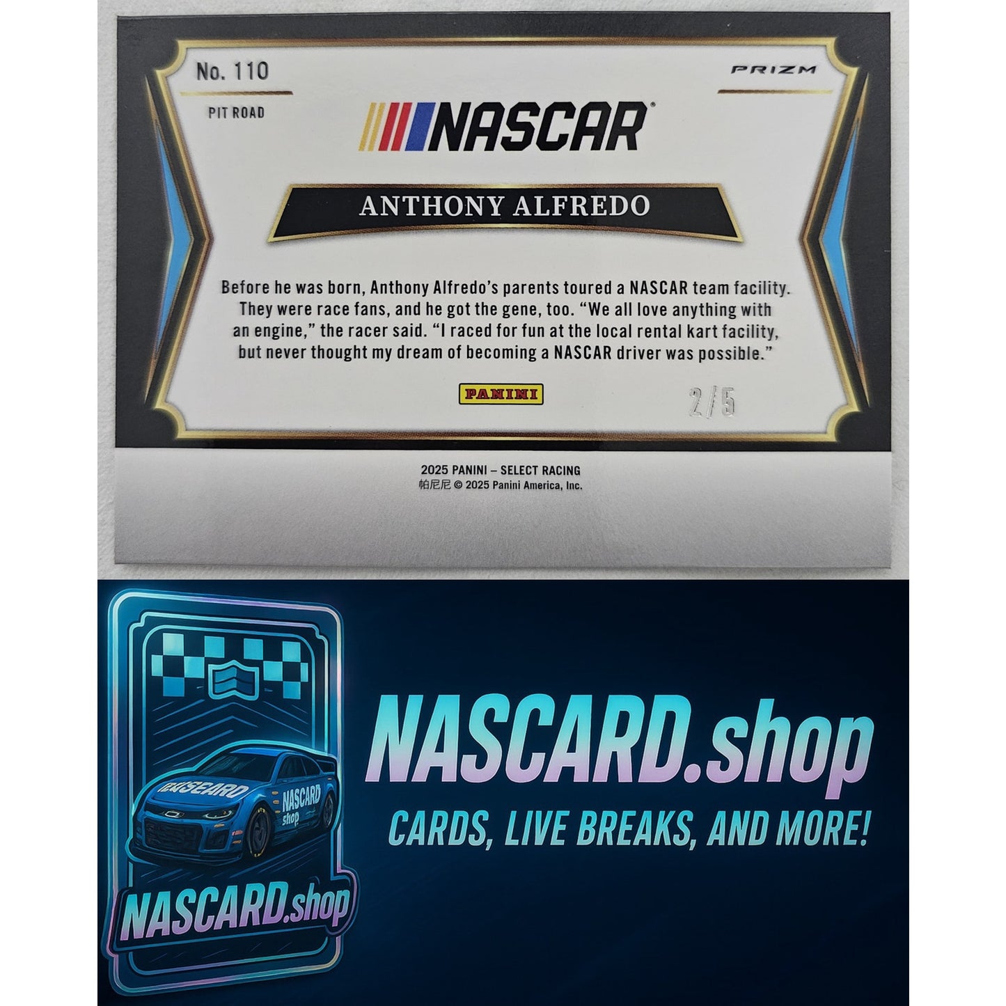 2025 Panini Select Pit Road #110 Anthony Alfredo Green Prizms #/5