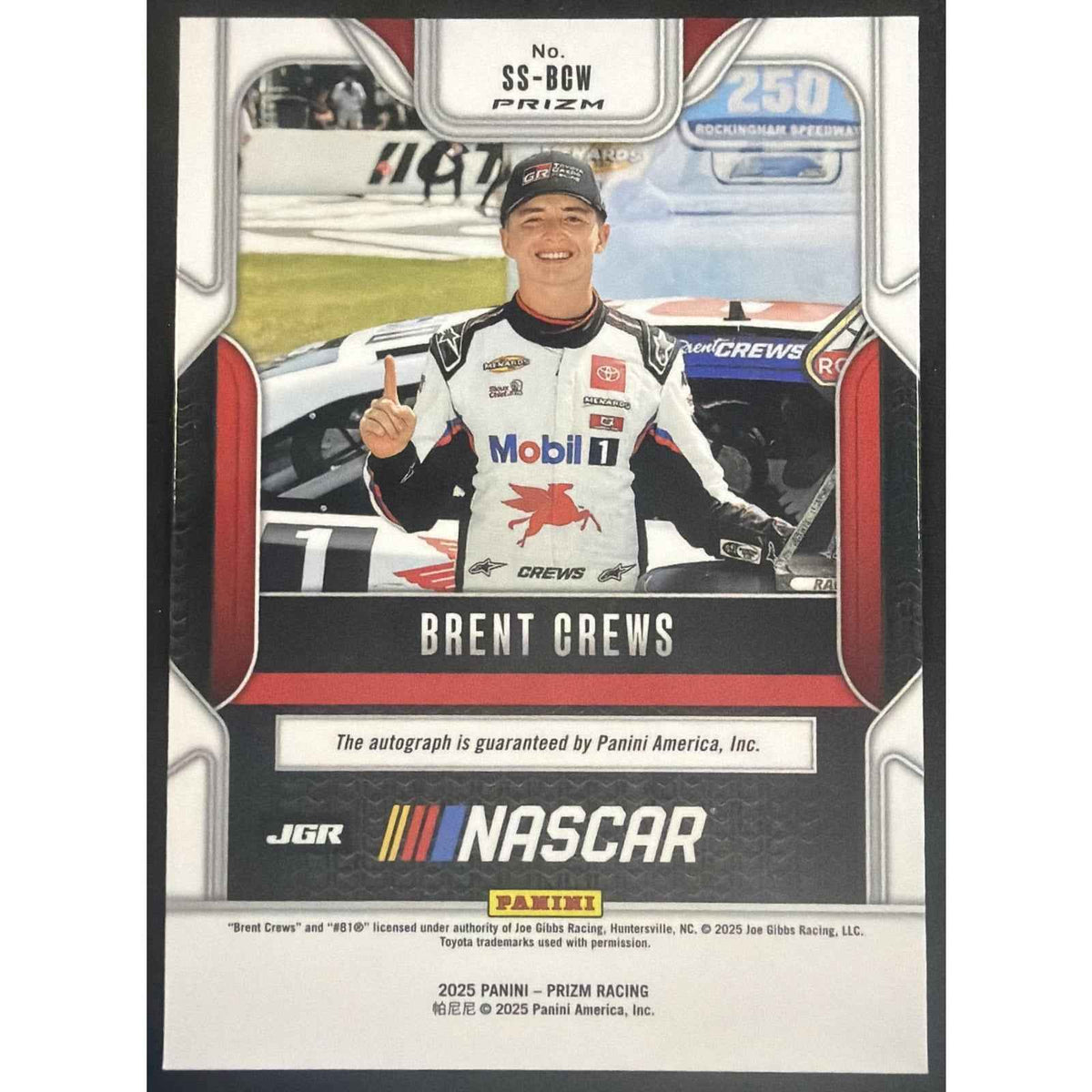 2025 Panini Prizm NASCAR Brent Crews #55 Sensational Signatures Auto