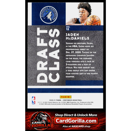 2020-21 Panini Contenders #12 Jaden McDaniels 2020 Draft Class Contenders Red