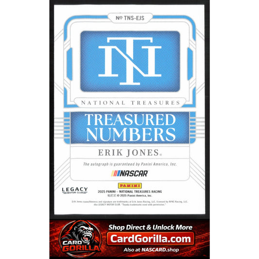 2025 Panini National Treasures Erik Jones Treasured Numbers Signatures #/99
