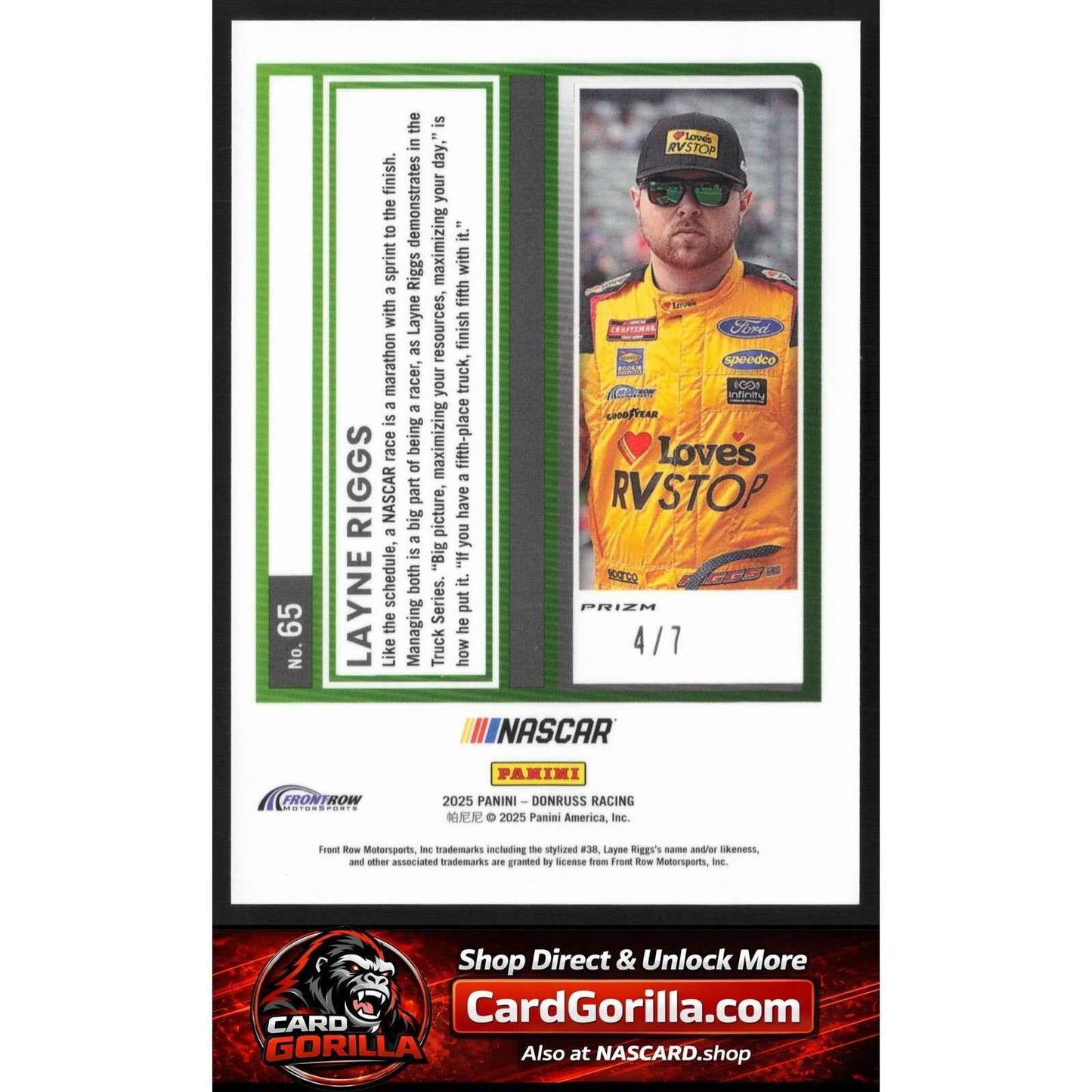 2025 Donruss #65 Layne Riggs Optic Green Swirl #/7