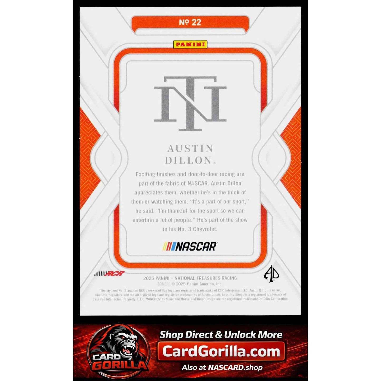 2025 Panini National Treasures #22 Austin Dillon Gold #15/15