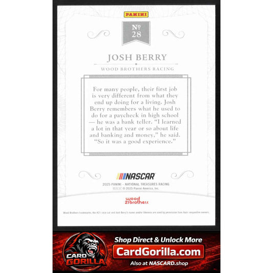 2025 Panini National Treasures #28 Josh Berry 2016 Throwback #/35