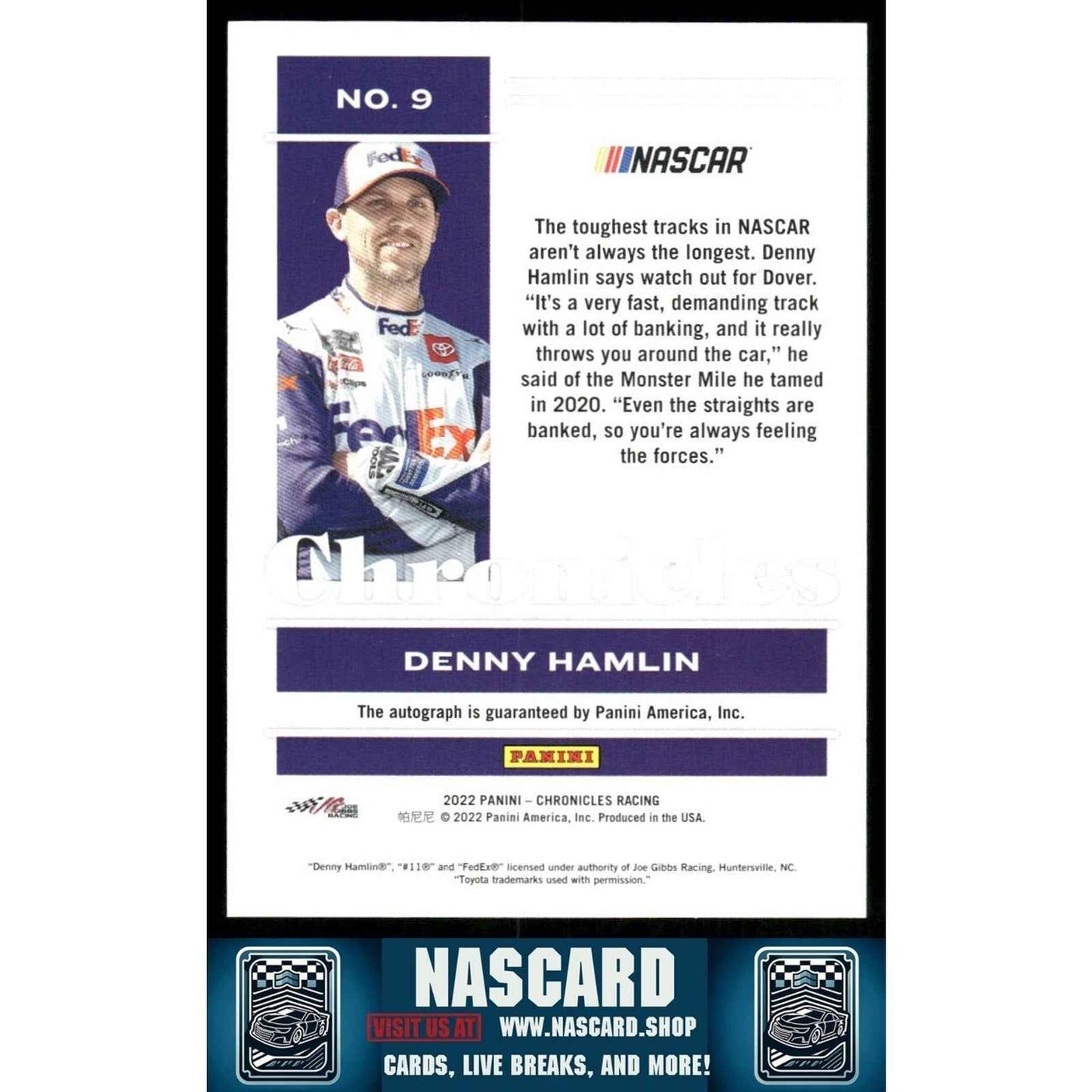 2022 Panini Chronicles - Autographs Gold Denny Hamlin #9 /10