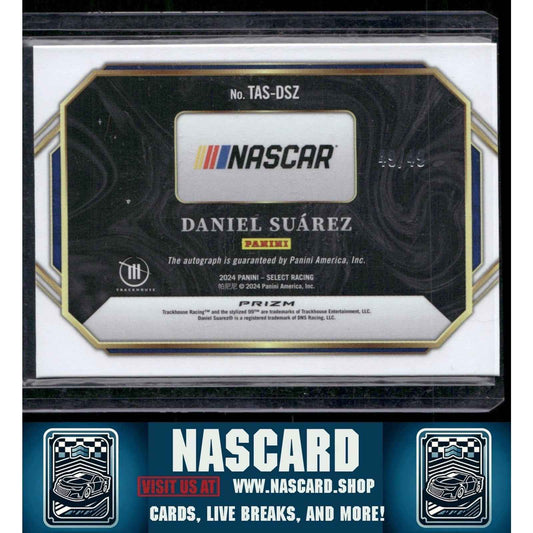 2024 Panini Select Daniel Suarez Trackside Action Signatures Purple Prizms #/49