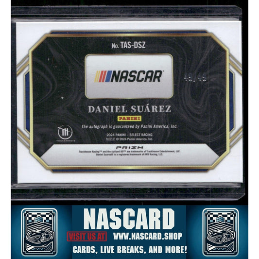 2024 Panini Select Daniel Suarez Trackside Action Signatures Purple Prizms #/49 - NASCARD.shop