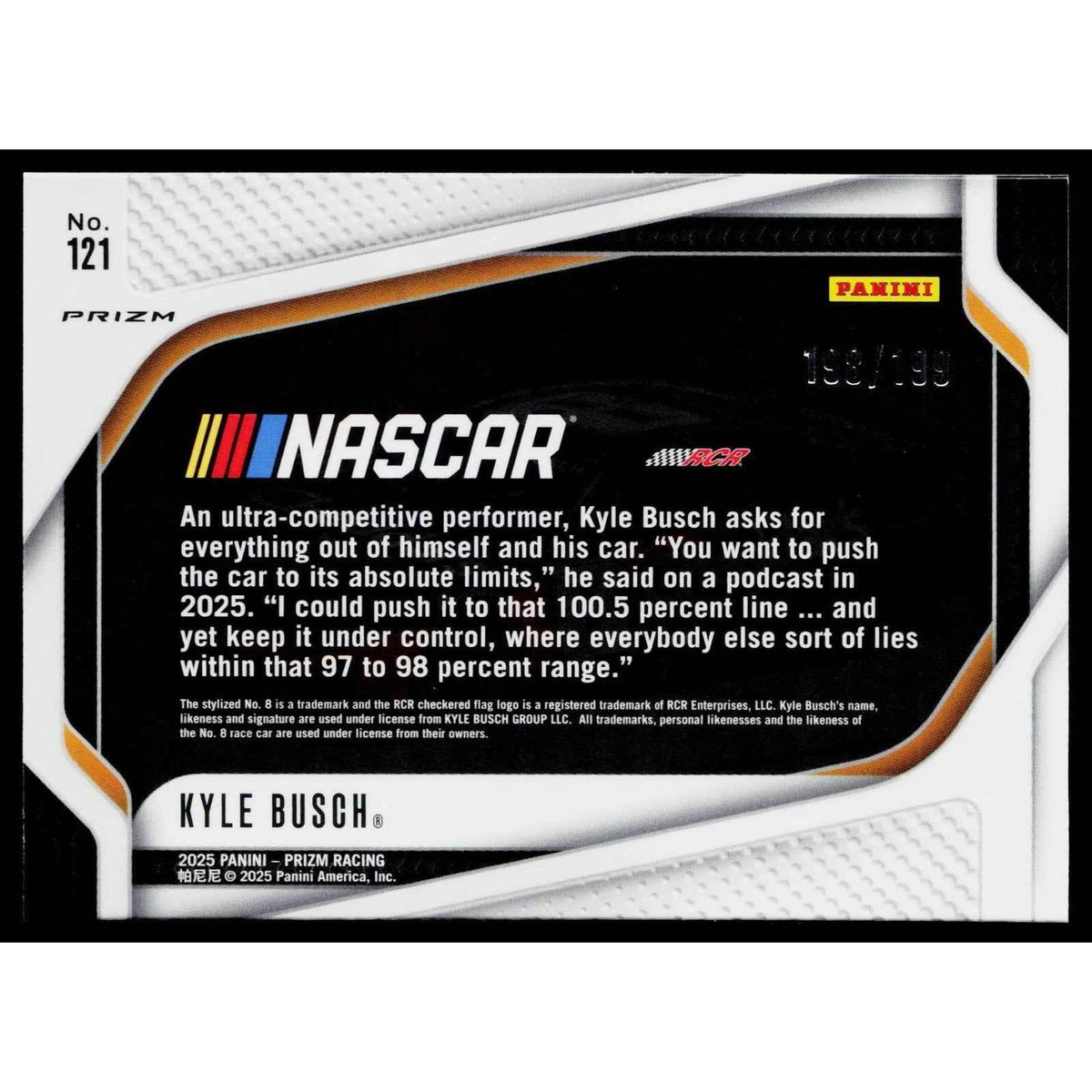 2025 Panini Prizm #121 Kyle Busch Blue #/199