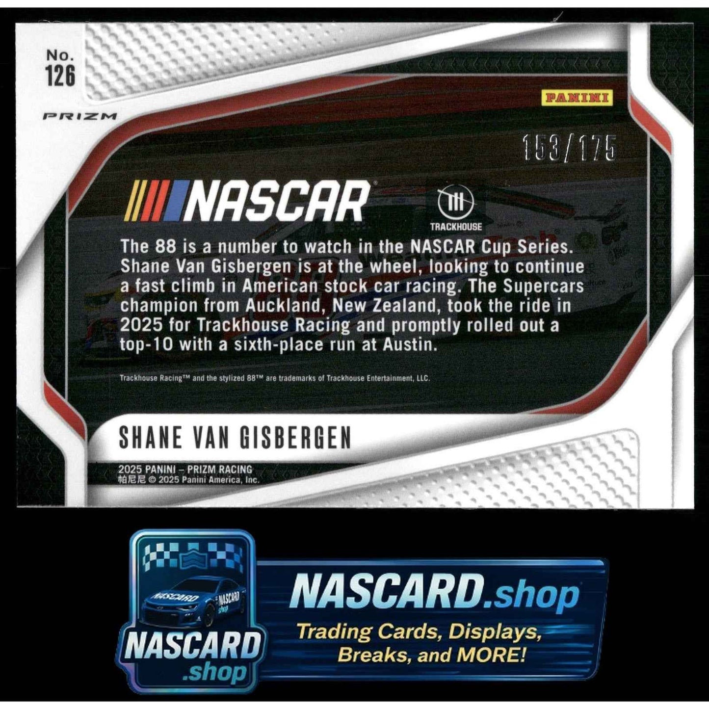 2025 Panini Prizm #126 Shane Van Gisbergen Red Power #/175