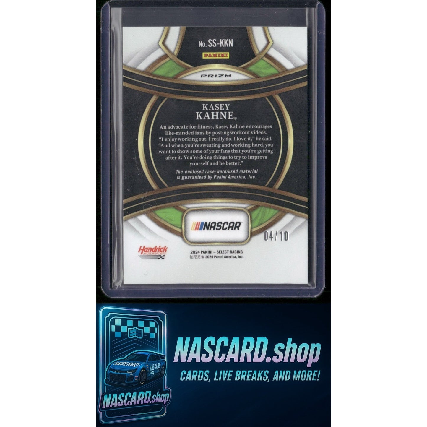 2024 Panini Select #SS-KKN Kasey Kahne Selective Swatches Gold Flash Prizms #/10