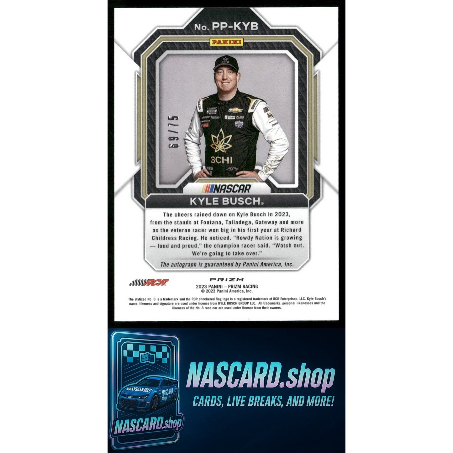 2023 Panini Prizm Kyle Busch Patented Penmanship Carolina Blue Scope #/75 - NASCARD.shop