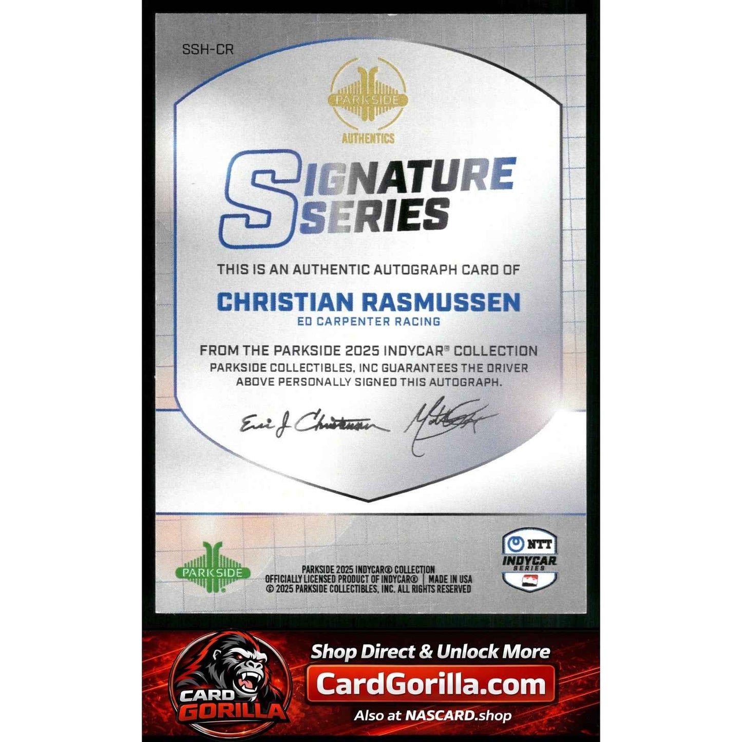 2025 Parkside IndyCar Collection #SSCR Christian Rasmussen Signature Series