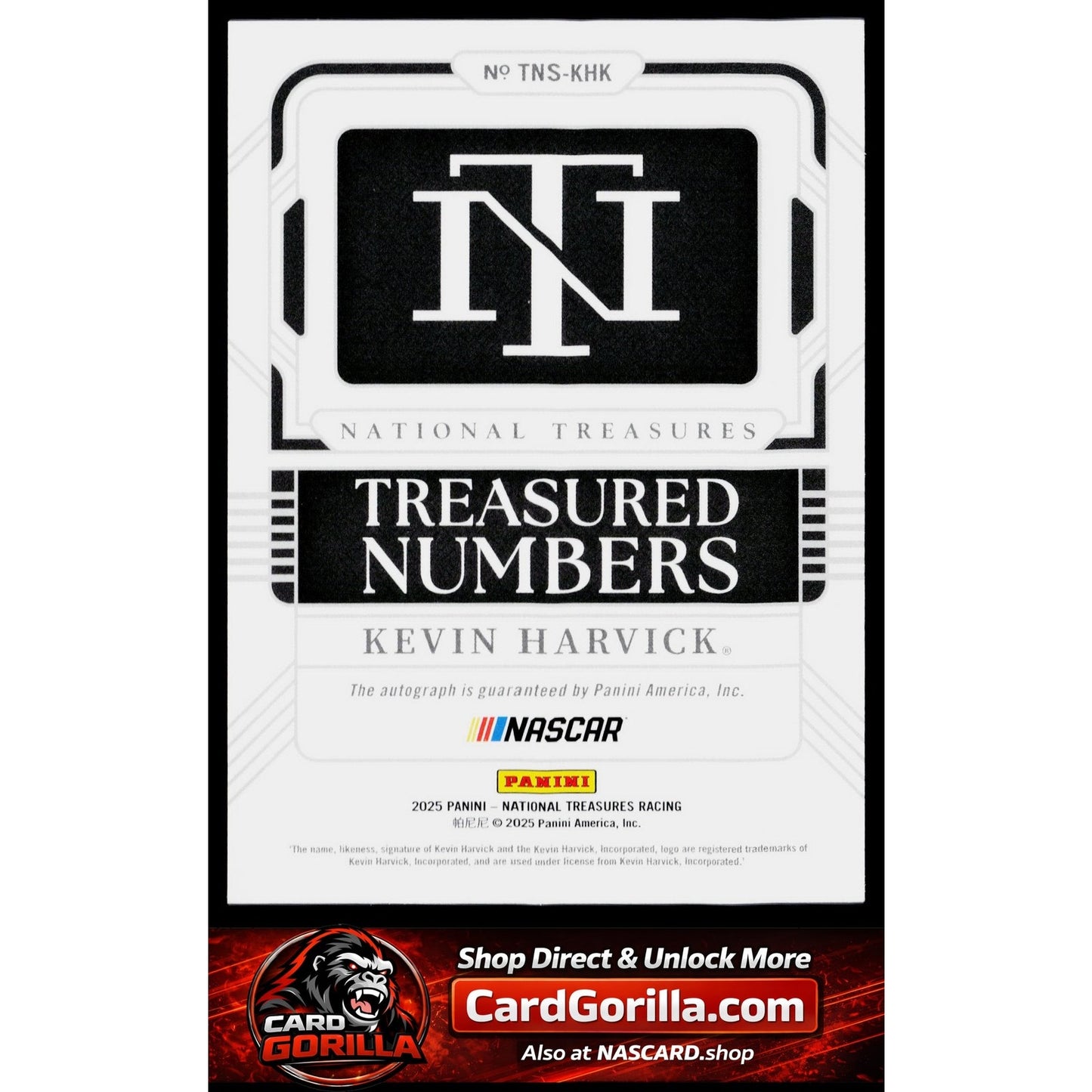 2025 Panini National Treasures Kevin Harvick Treasured Numbers Signatures #/99