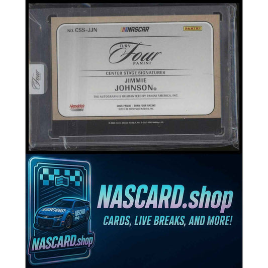 2025 Panini Turn Four #CSS-JJN Jimmie Johnson Center Stage Signatures Red #/15