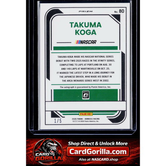 2026 Donruss #80 Takuma Koga Optic Signatures FOTL Green Swirl #/5