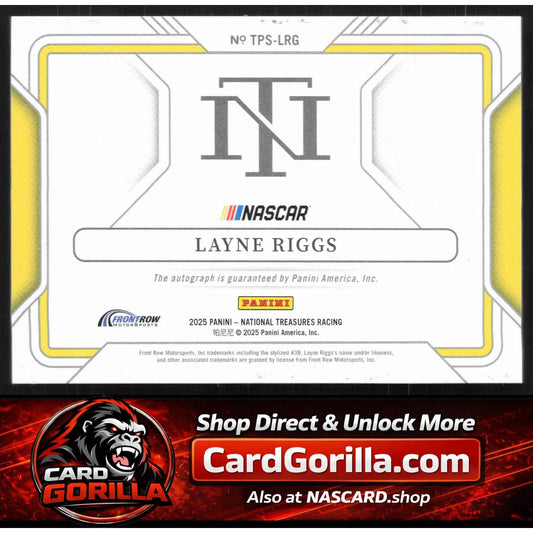 2025 National Treasures Layne Riggs Track Pass Signatures Holo Silver #/25