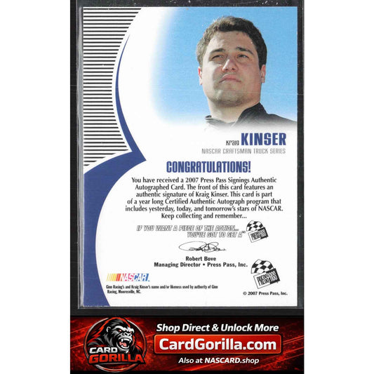 2007 Press Pass #NNO Kraig Kinser Signings Gold #/50