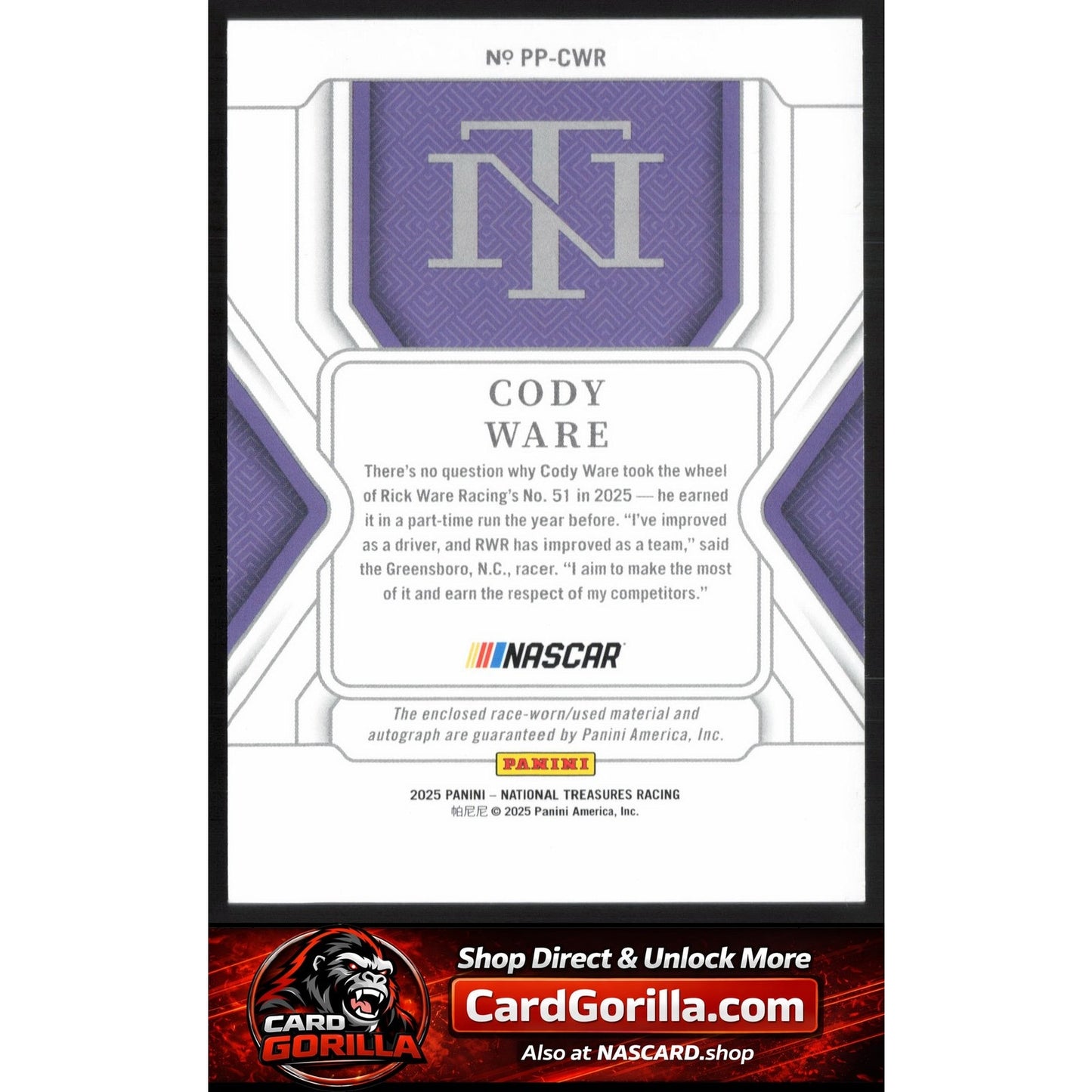 2025 Panini National Treasures #PP-CWR Cody Ware Premium Patches #/75