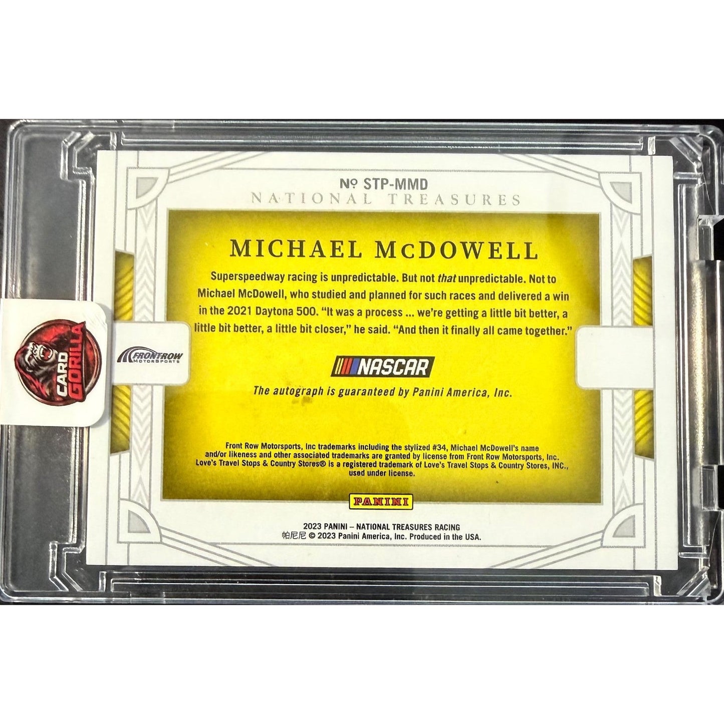 2023 National Treasures Michael McDowell Signatures Track Pass Platinum Blue 1/1