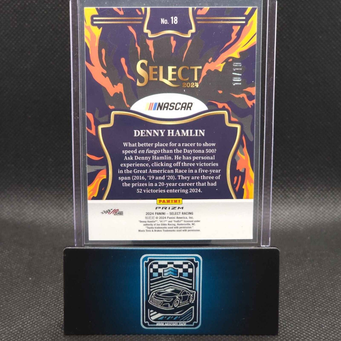 2024 Panini Select Racing En Fuego Gold Prizm #18 Denny Hamlin 10/10 - NASCARD.shop