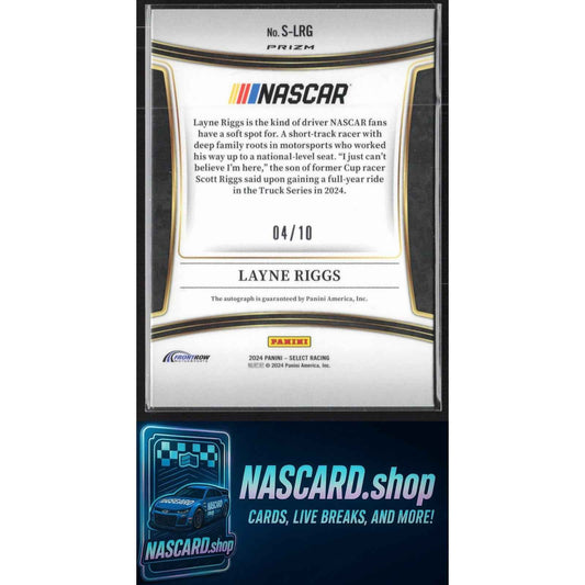 2024 Panini Select #S-LRG Layne Riggs Signatures Gold Flash Prizms #/10 RC