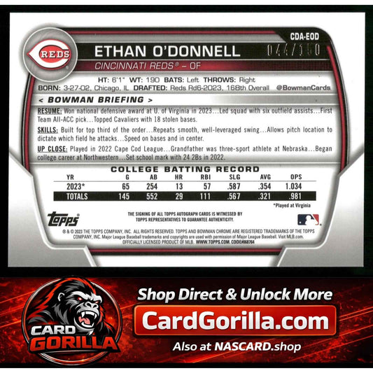 2023 Bowman Draft Ethan O'Donnell Chrome Prospect Autographs Blue Refractor /150