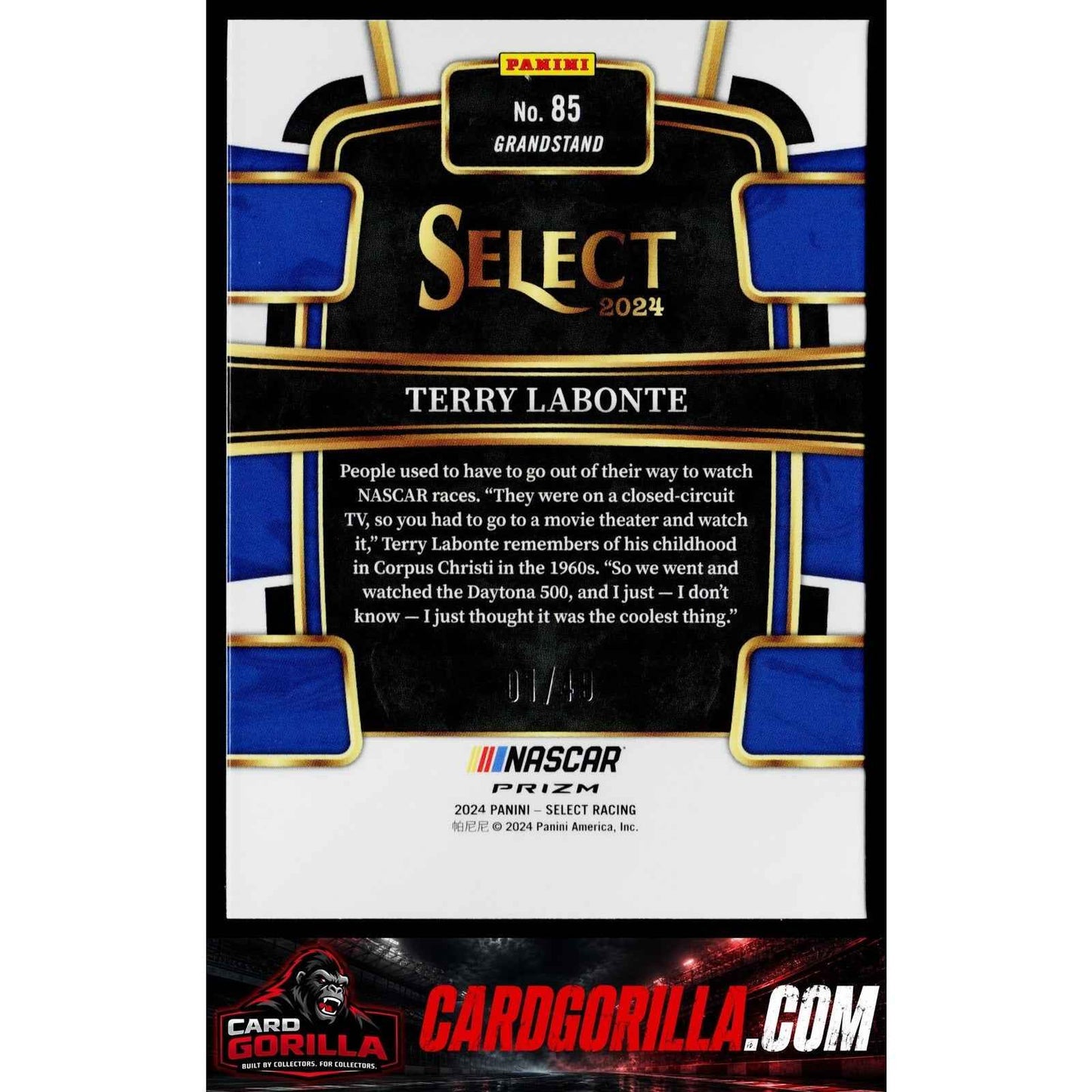2024 Panini Select #85 Terry Labonte Black and Blue Prizms #/49