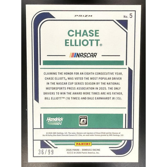 2026 Panini Donruss NASCAR Racing Chase Elliott #5 Optic Carolina Blue Wave /99