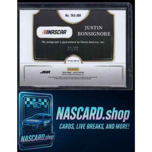 2025 Select Justin Bonsignore Trackside Action Signatures Blue Prizms /99