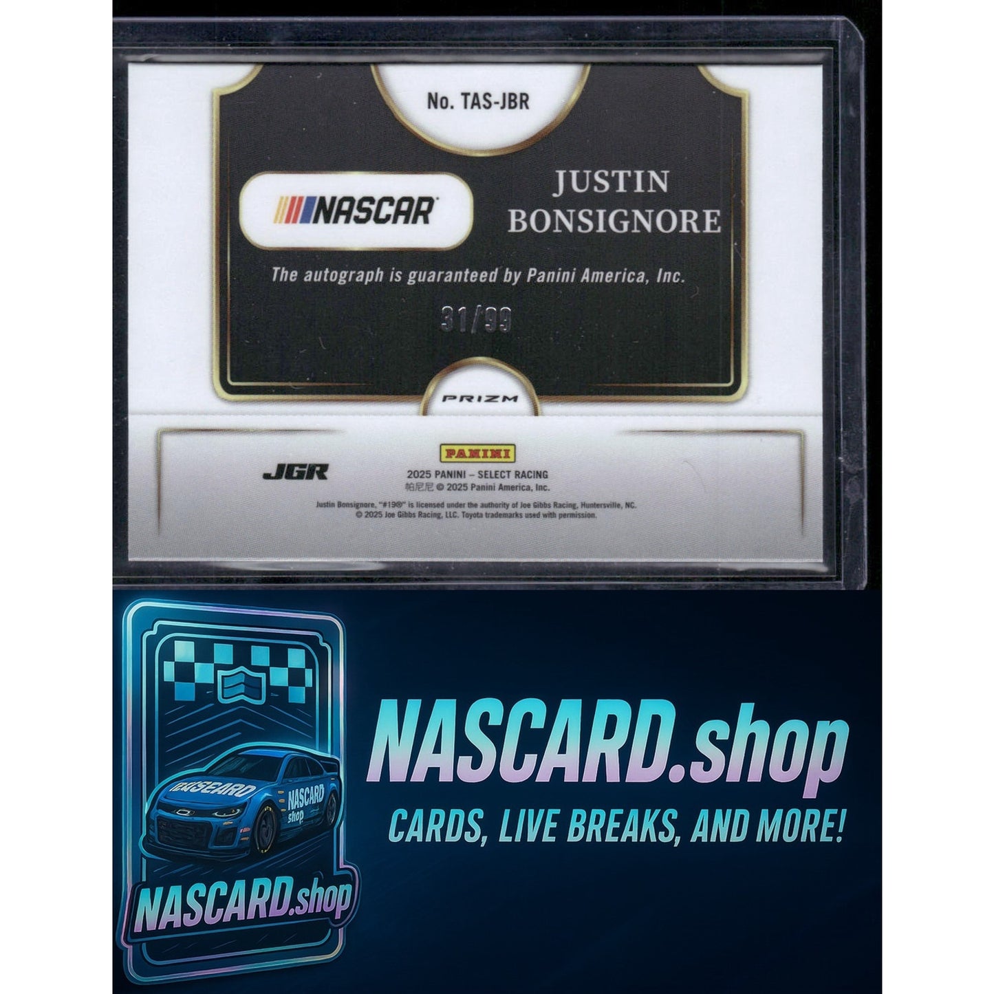 2025 Select Justin Bonsignore Trackside Action Signatures Blue Prizms /99