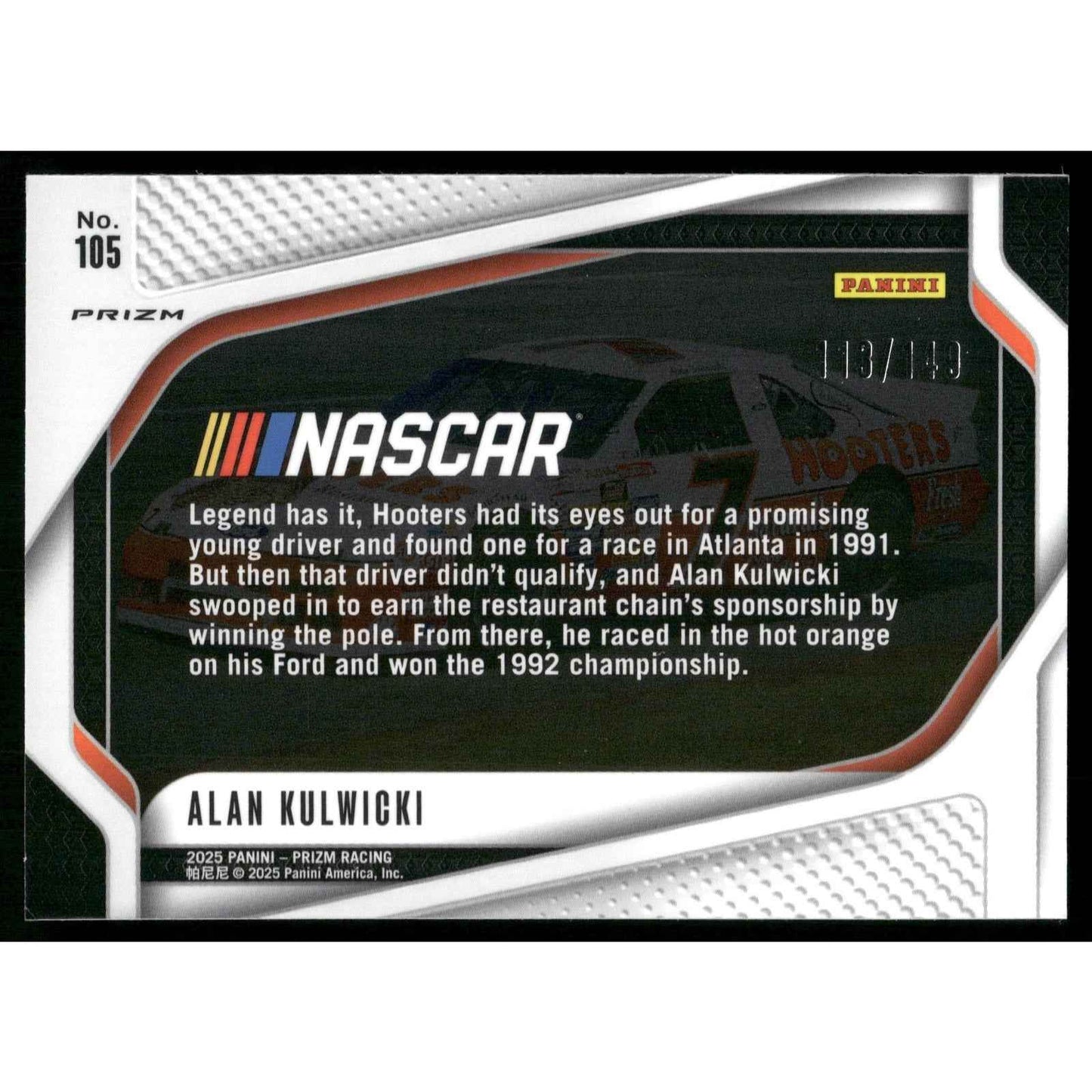 2025 Panini Prizm #105 Alan Kulwicki Green Scope #/149