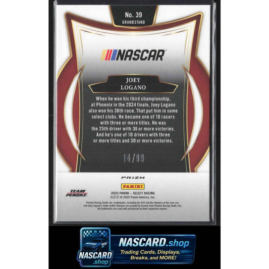 2025 Panini Select #39 Joey Logano White Prizms #/99
