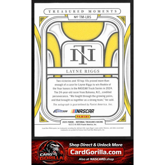 2025 Panini National Treasures #TM-LRS Layne Riggs Treasured Moments #/99