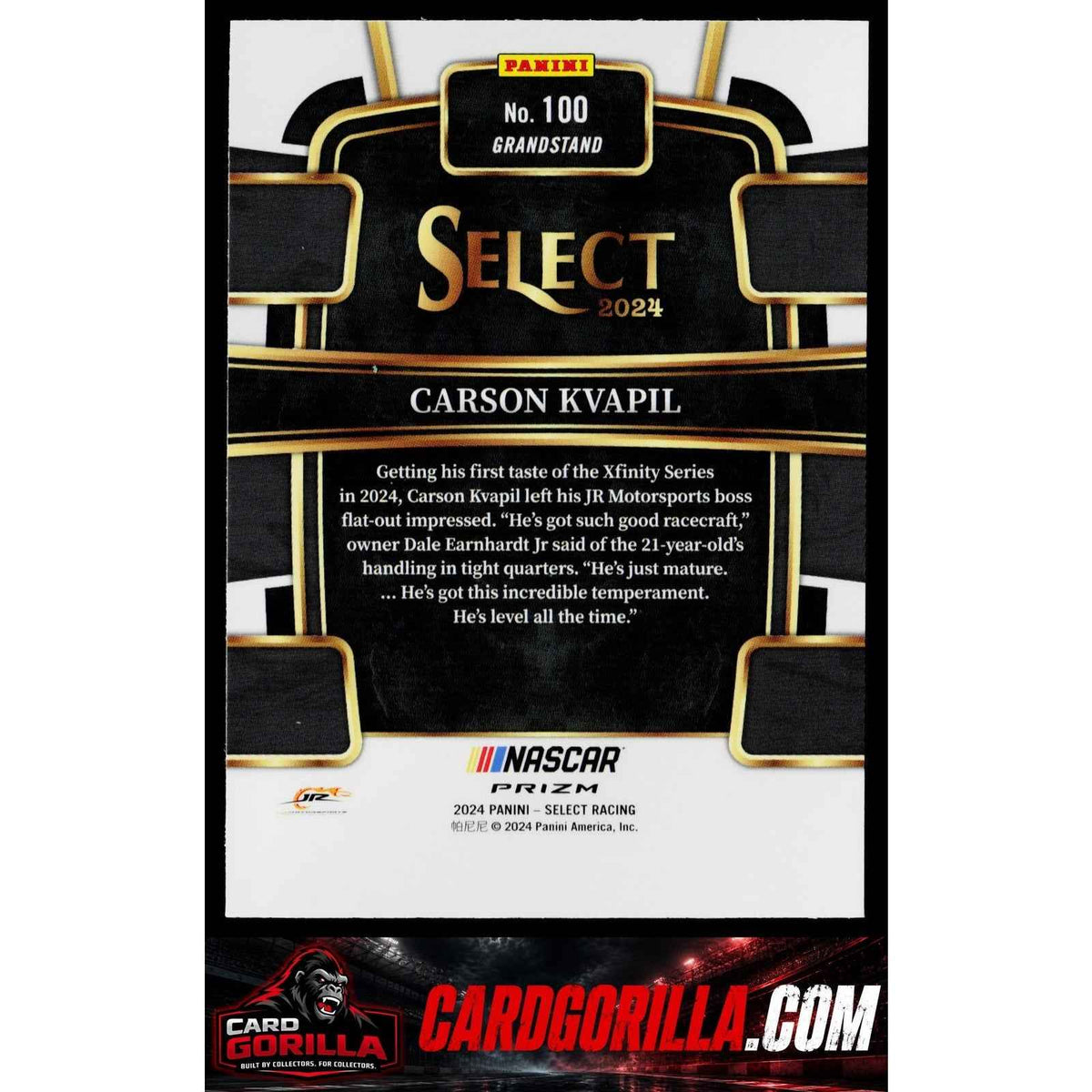 2024 Panini Select #100 Carson Kvapil Orange Flash Prizms RC