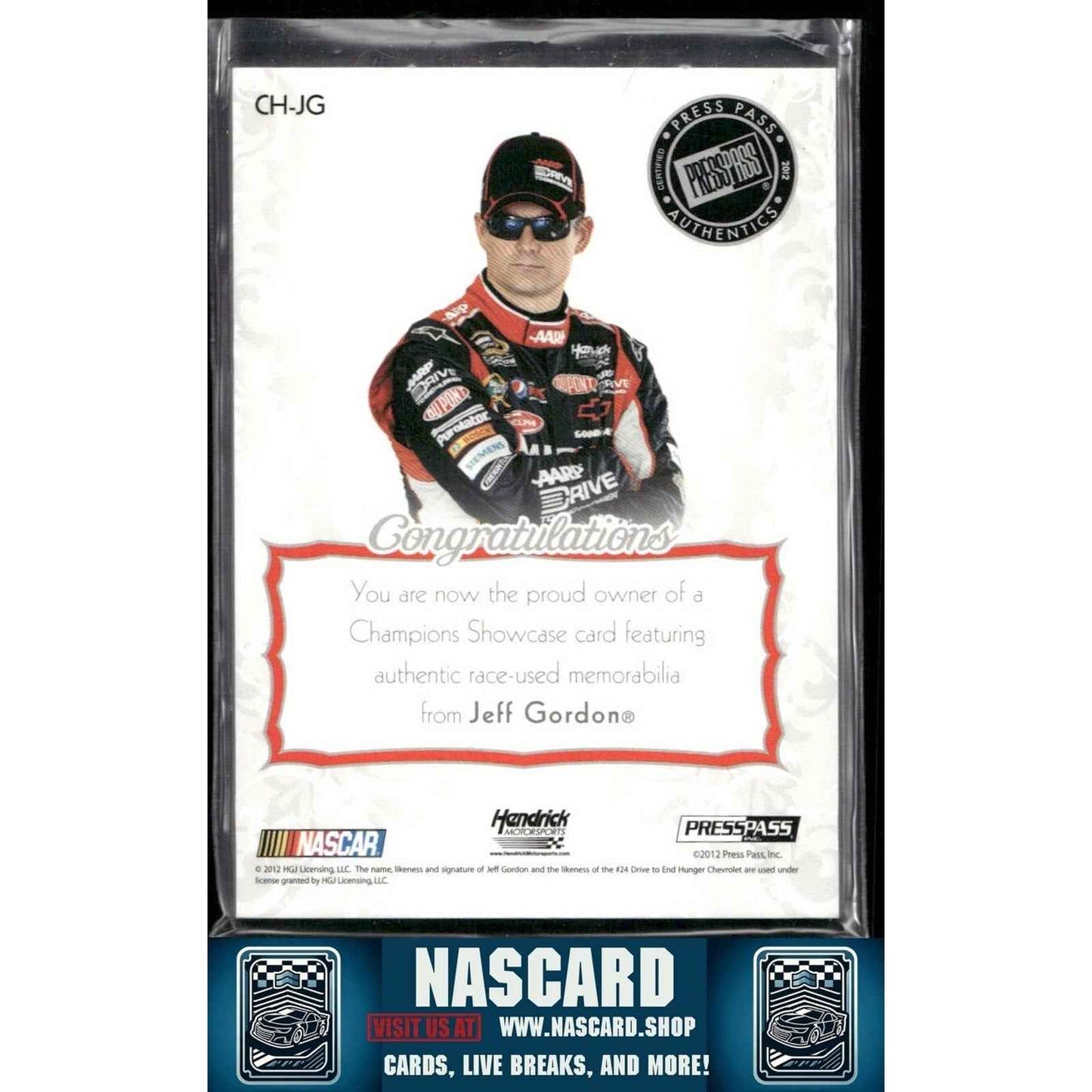 2012 Press Pass Showcase Champions Showcase Jeff Gordon Holo Gold Firesuit /50 - Card Gorilla