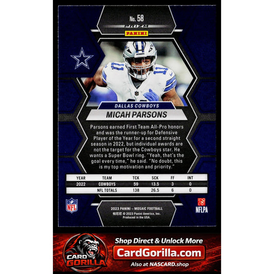 2023 Panini Mosaic #58 Micah Parsons Genesis Mosaic Prizm