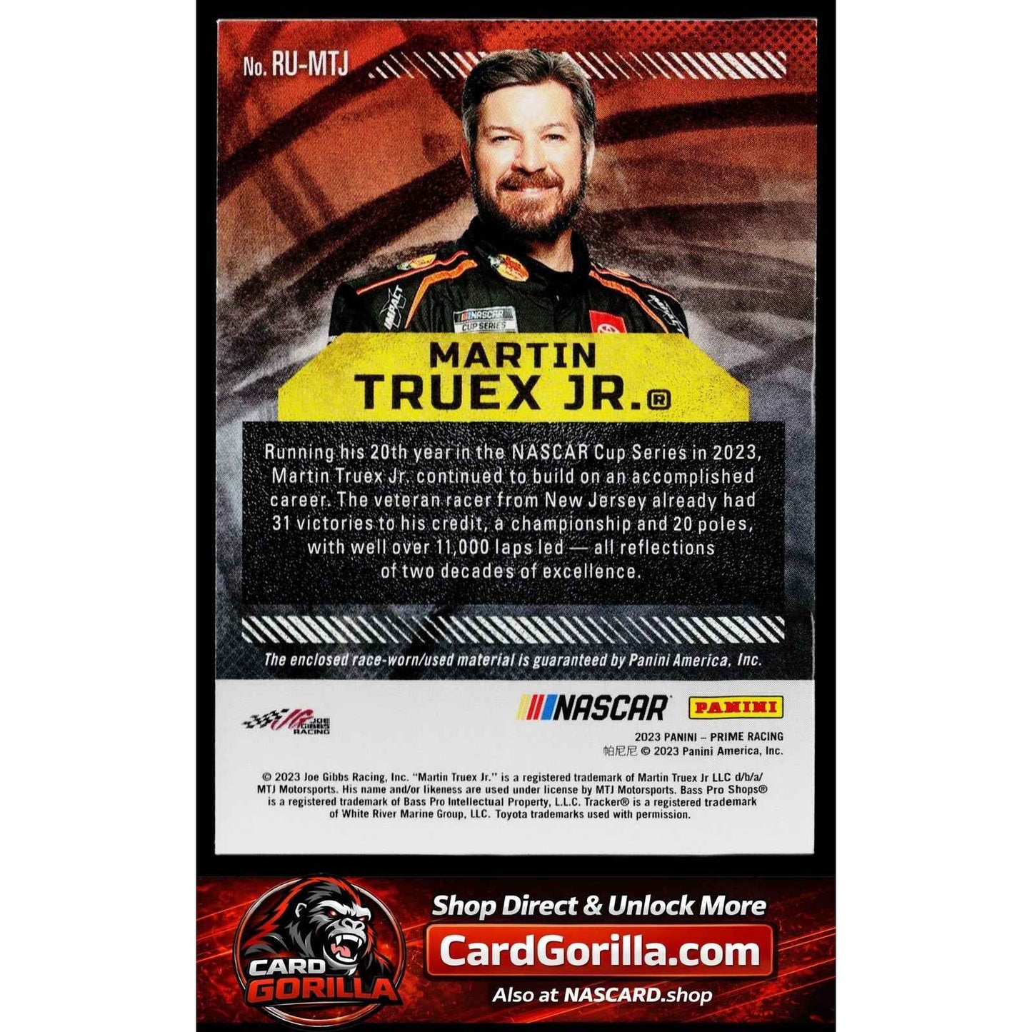 2023 Panini Prime #RU-MTJ Martin Truex Jr. Race Used Firesuits #/99