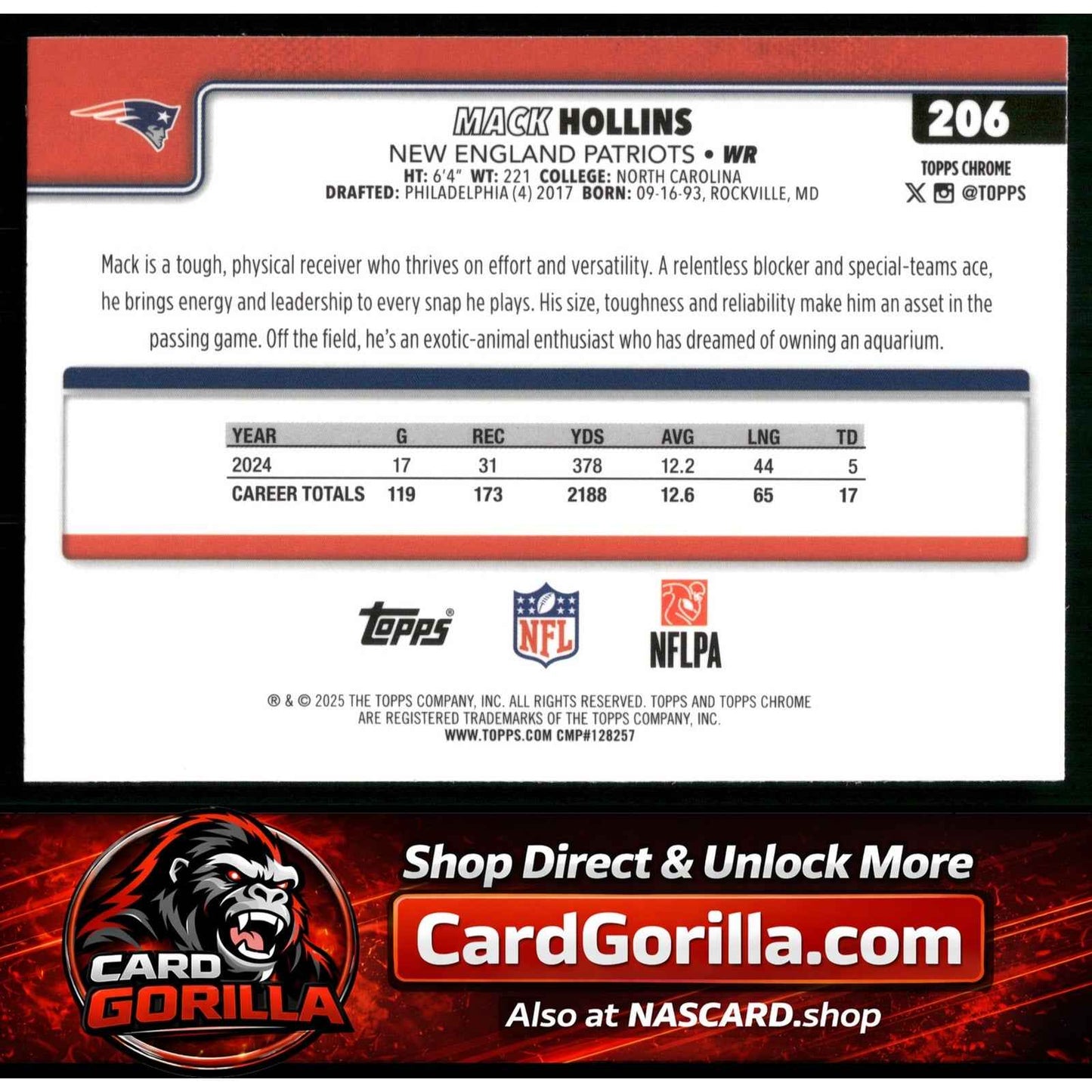 2025 Topps Chrome #206 Mack Hollins X-Fractor