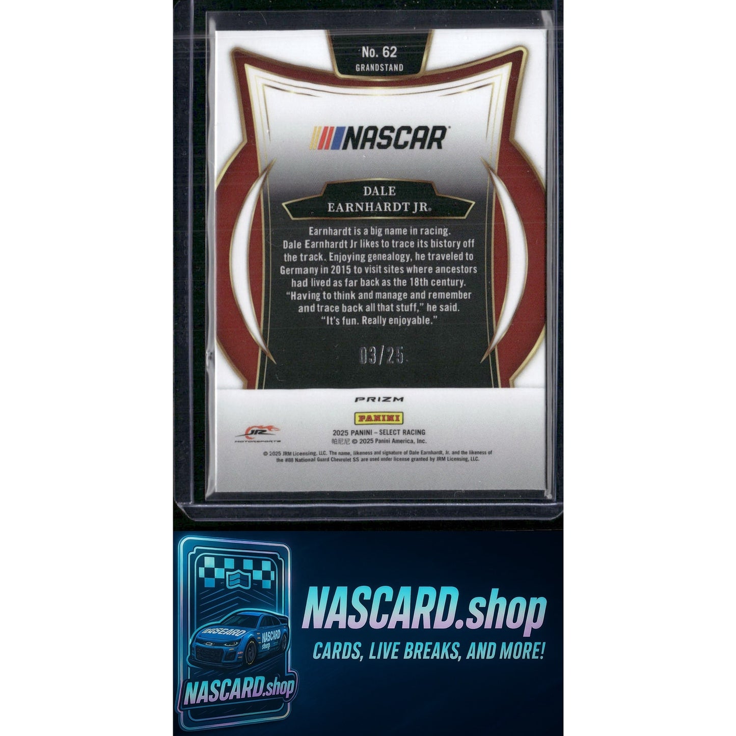 2025 Select Racing #62 Dale Earnhardt Jr. Grandstand Tie-Dye Prizms #03/25 - NASCARD.shop