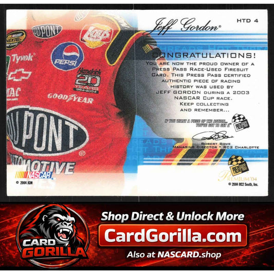 2004 Press Pass Premium #HTD 4 Jeff Gordon Hot Threads Drivers Silver #/75