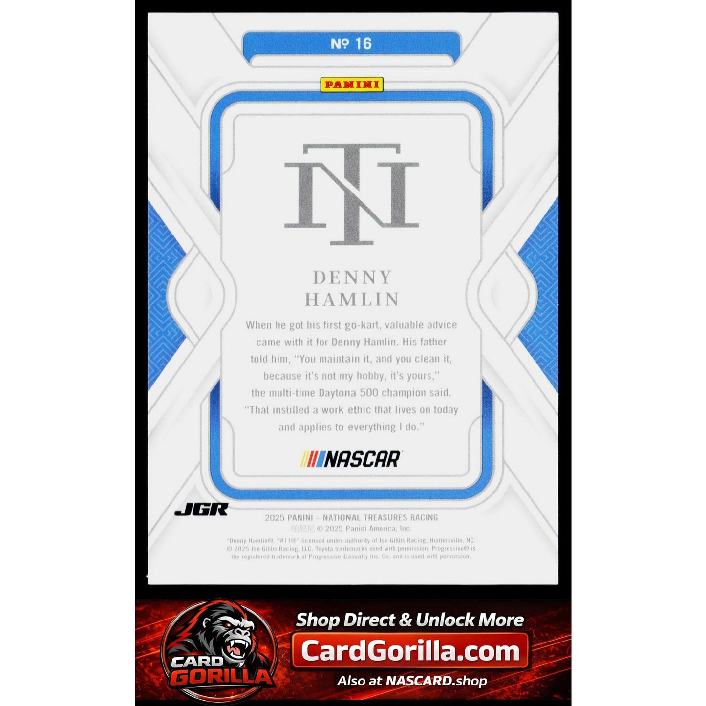 2025 Panini National Treasures #16 Denny Hamlin Holo Silver #/25