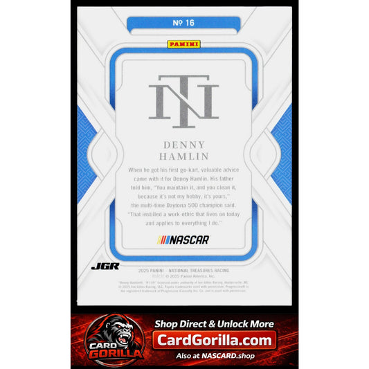 2025 Panini National Treasures #16 Denny Hamlin Holo Silver #/25
