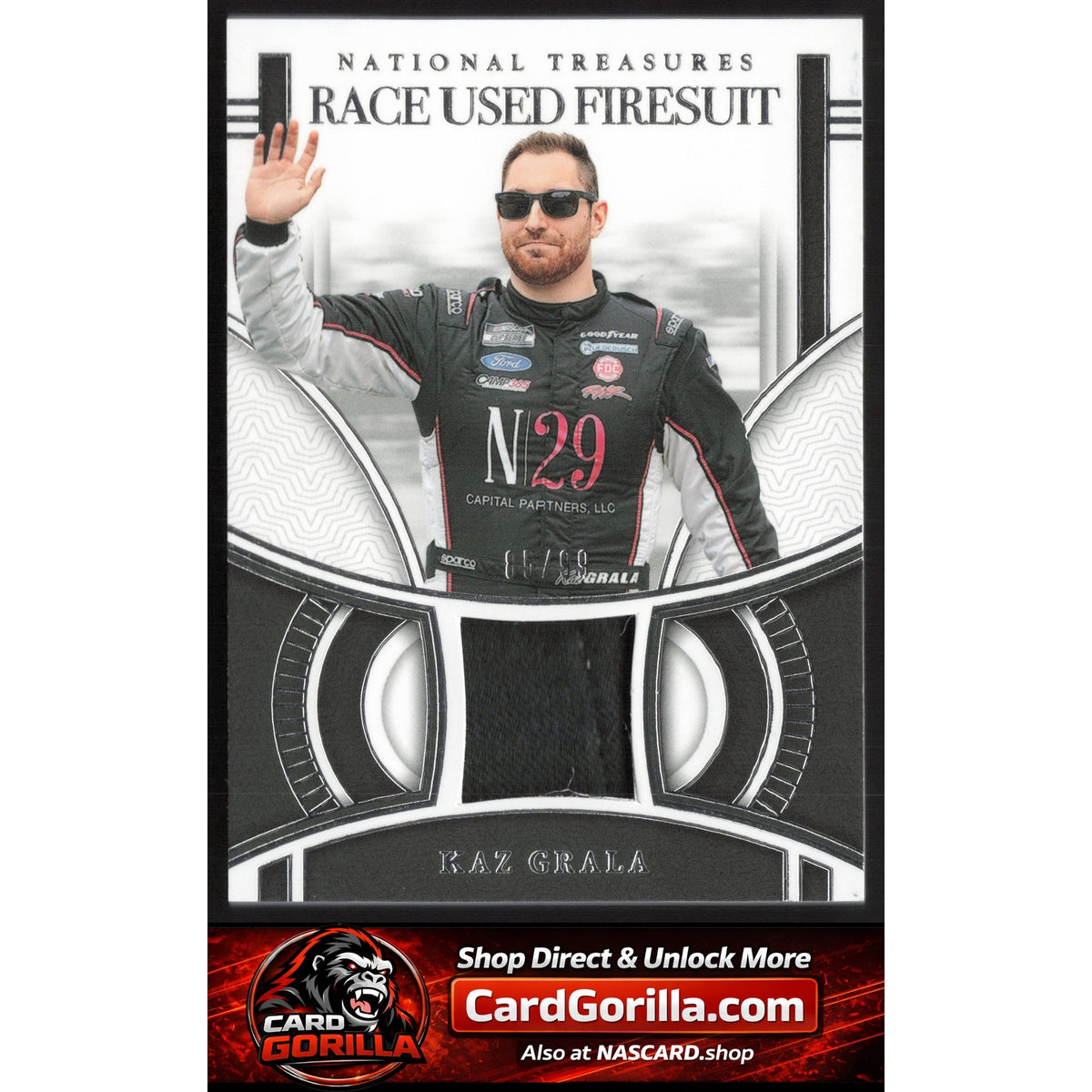 2024 Panini National Treasures #RUF-KAZ Kaz Grala Race Used Firesuit #/99