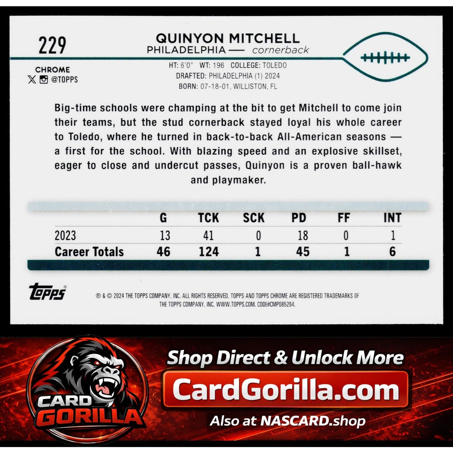 2024 Topps Chrome #229 Quinyon Mitchell Prism Refractor RC