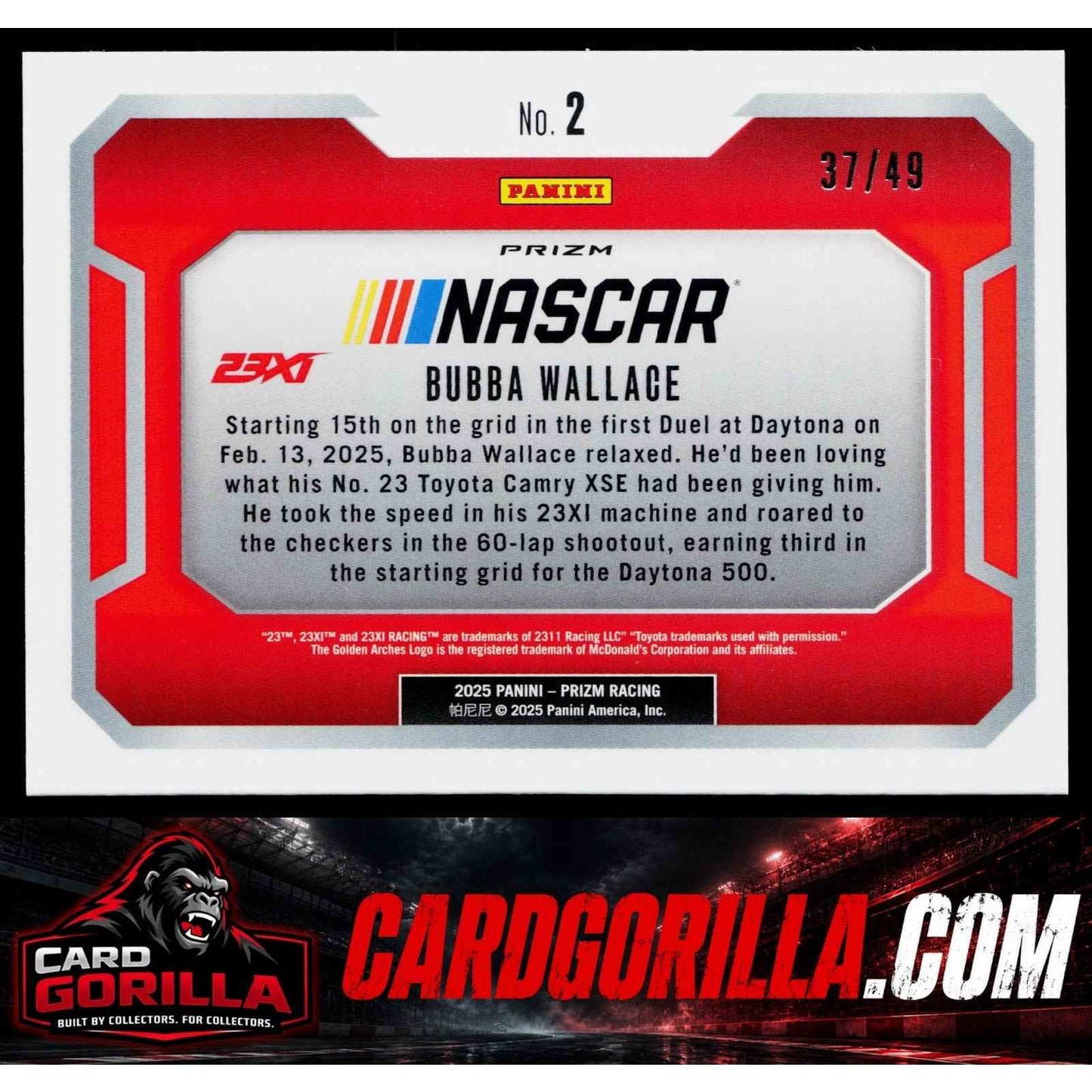 2025 Panini Prizm #2 Bubba Wallace Victory Lane Blue #/49