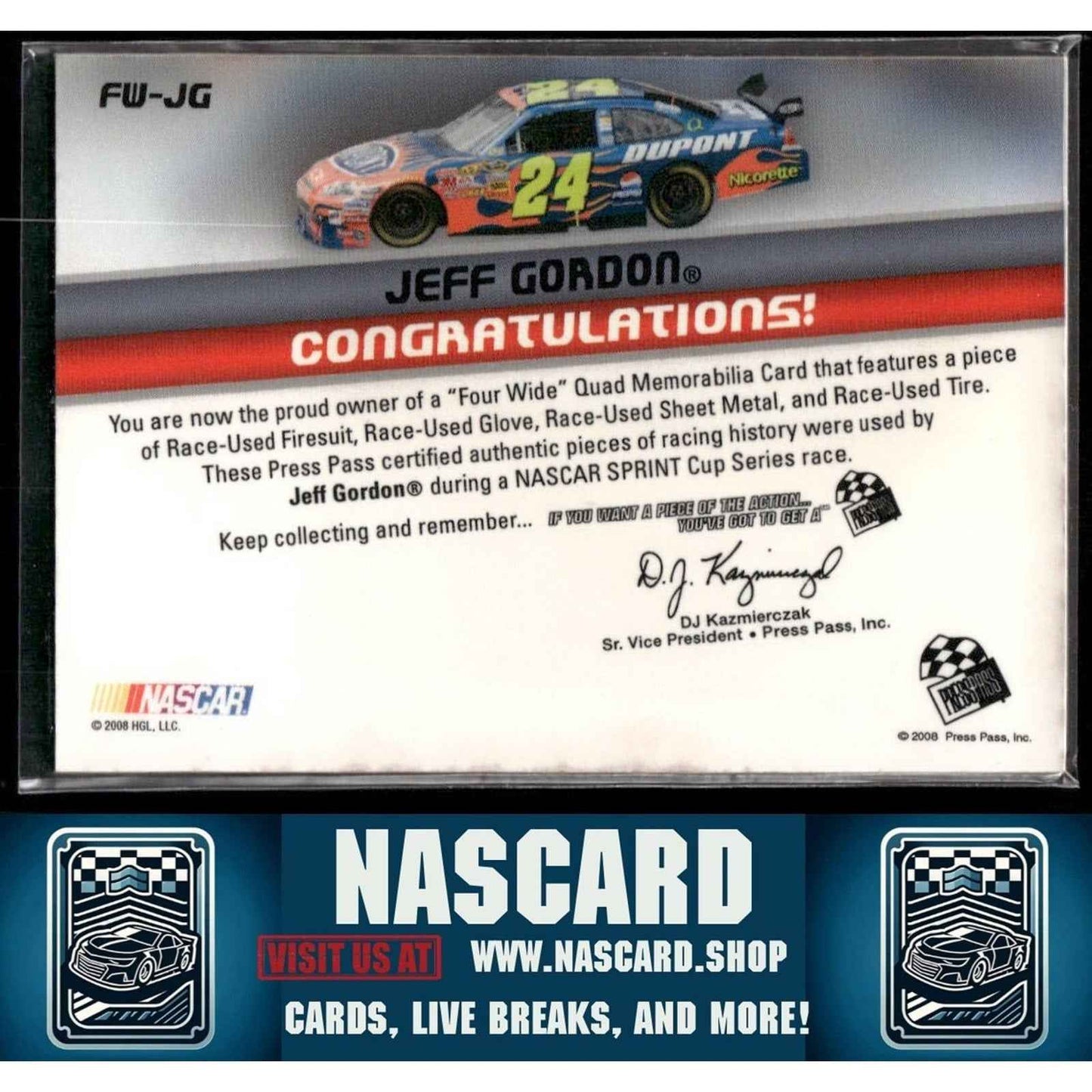 2008 Press Pass Four Wide Race Used Memorabilia Jeff Gordon /25 - NASCARD.shop
