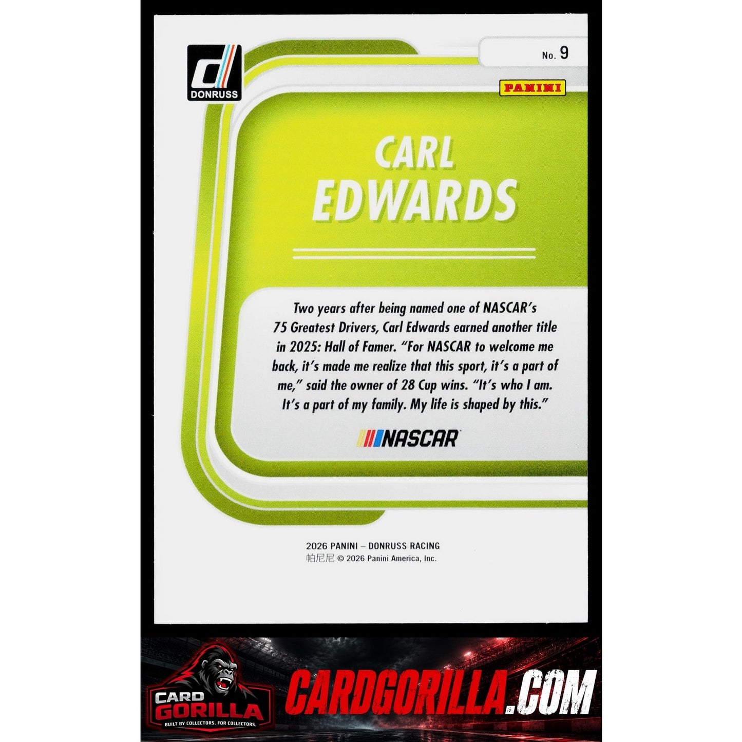 2026 Donruss #9 Carl Edwards Season Highlights Diamond Plate #/199