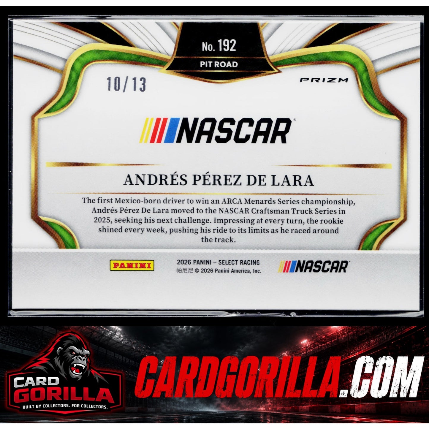 2026 Select Racing #192 Andres Perez De Lara Pit Road Gold Power Plaid #/13