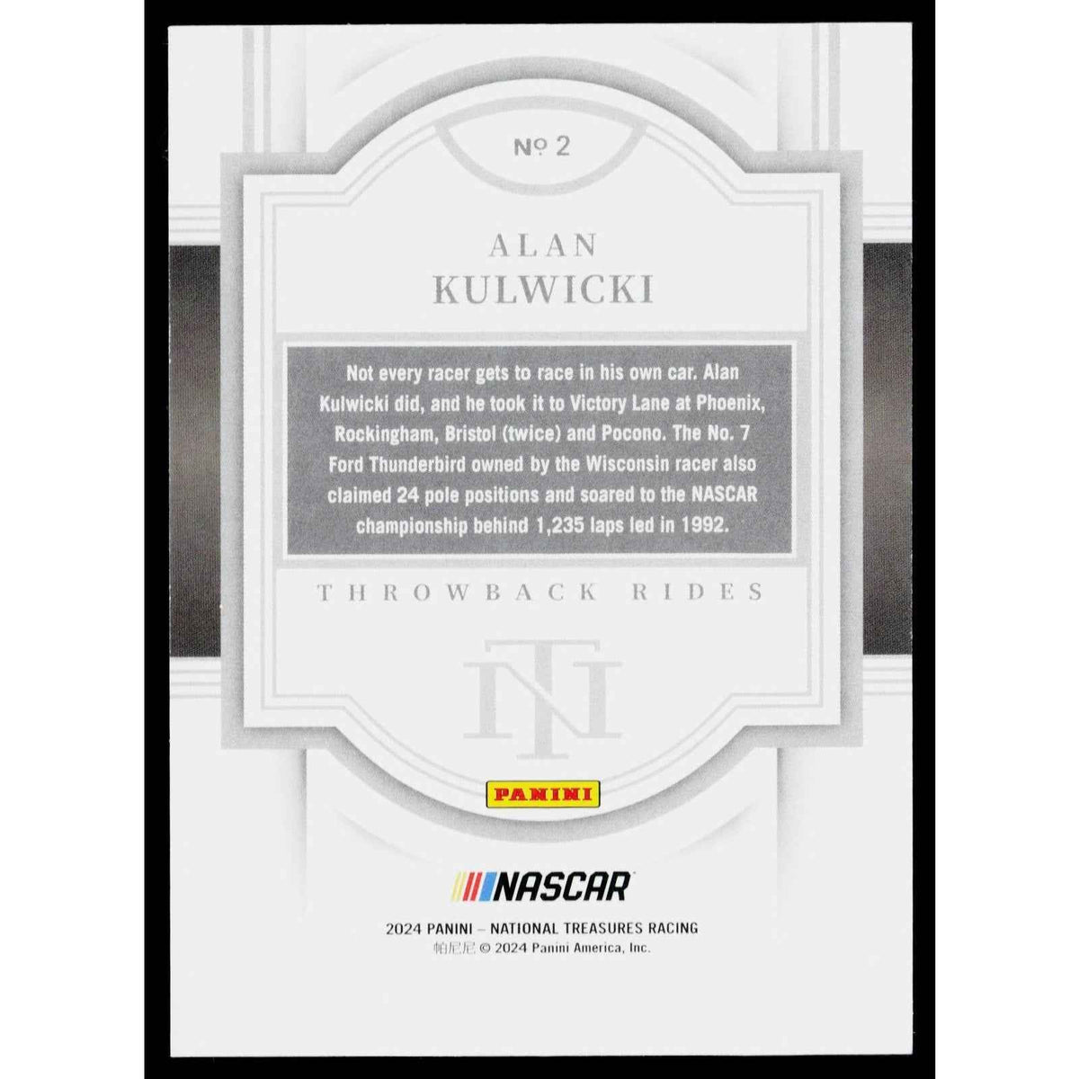 2024 Panini National Treasures #2 Alan Kulwicki Throwback Rides Holo Gold #/10
