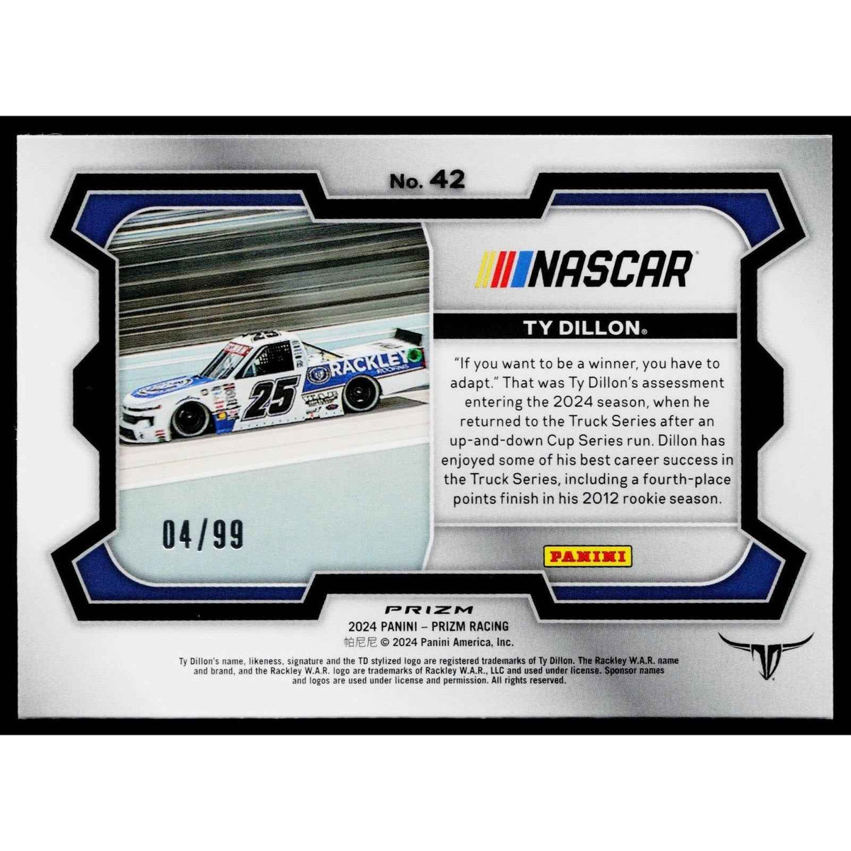 2024 Panini Prizm #42 Ty Dillon Purple #/99