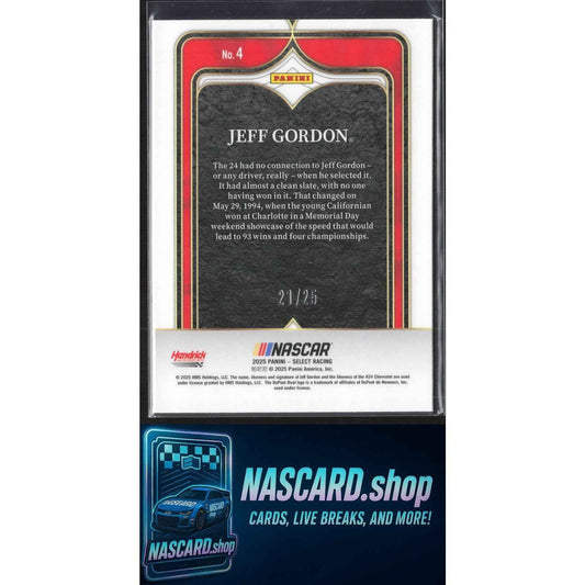 2025 Panini Select #4 Jeff Gordon Select Numbers Tie-Dye Prizms #/25